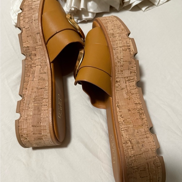 Franco Sarto Tan Cork Sandals with Gold Accent - Picture 4 of 8